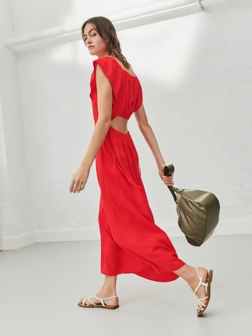 Red Cutout Midi Dress - Women's Elegant Summer Dress